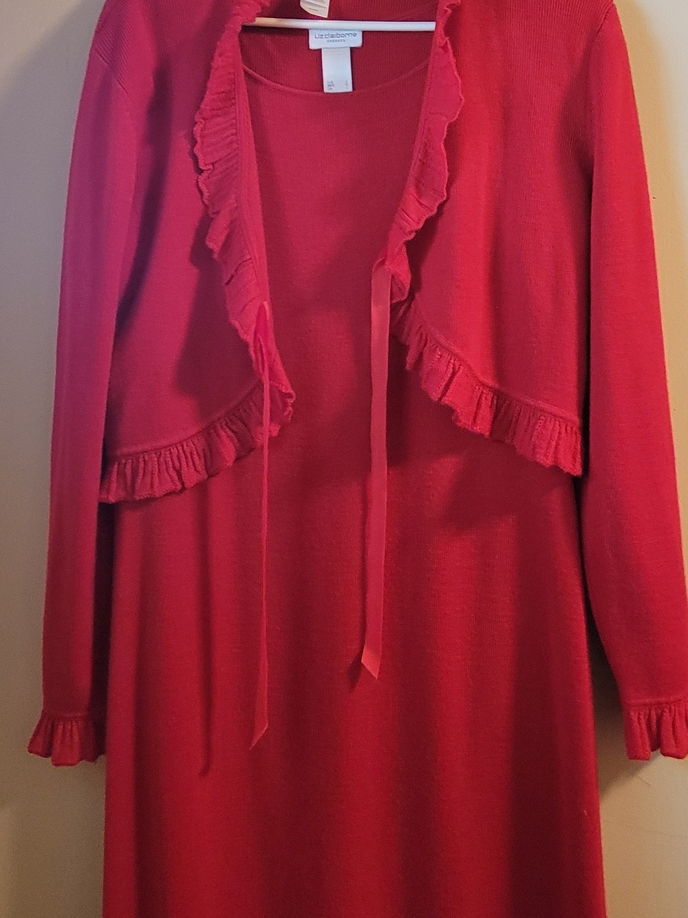 Liz Claiborne Red Sweater Maxi Dress Sz Large Matching Bolero Jacket Christmas